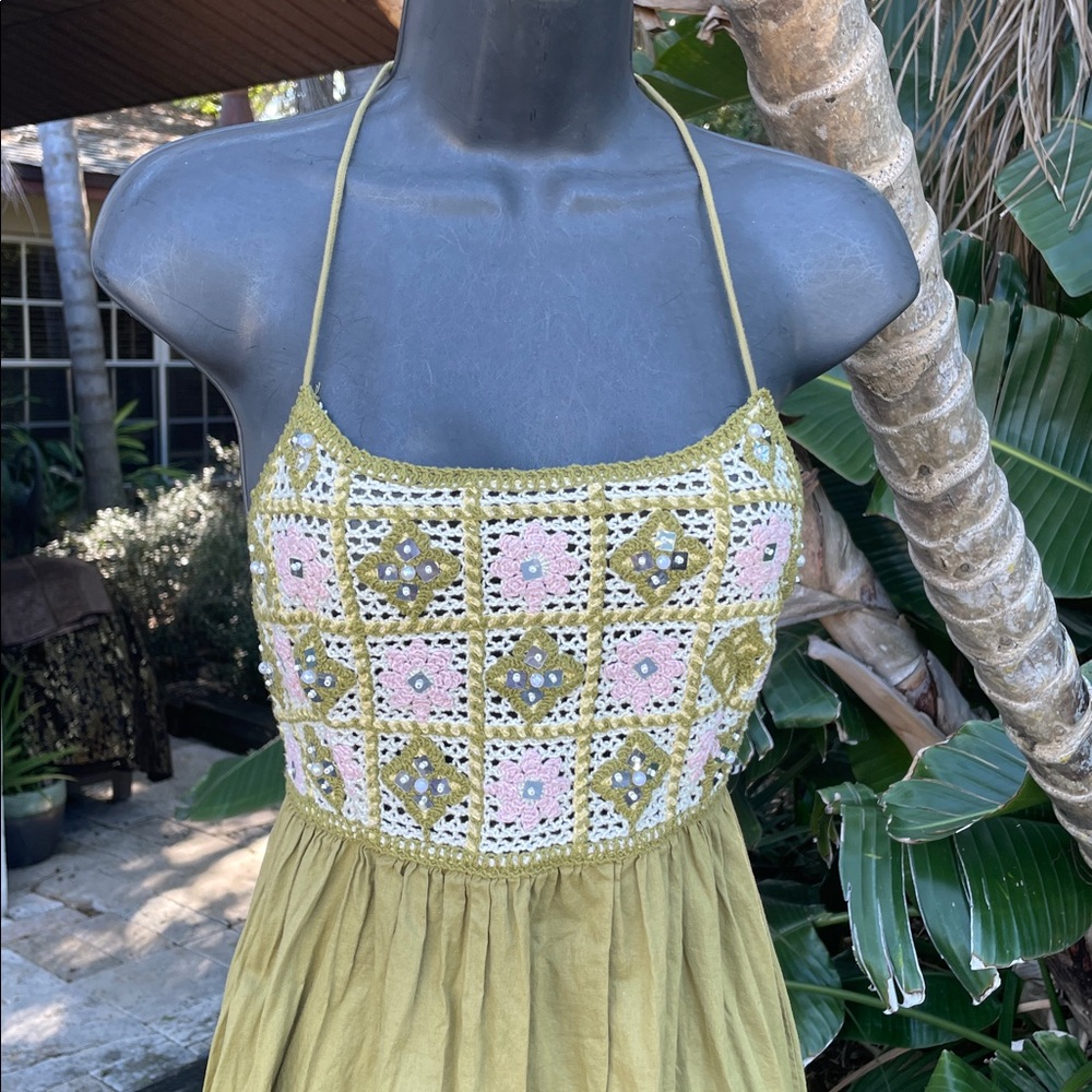 Zara a crochet granny Square and sequin halter backless dress?